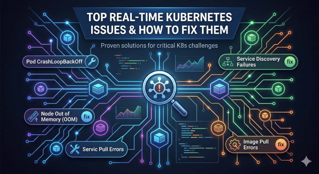 Kubernetes troubleshooting workflow using kubectl get, kubectl describe, and kubectl logs to identify runtime issues.